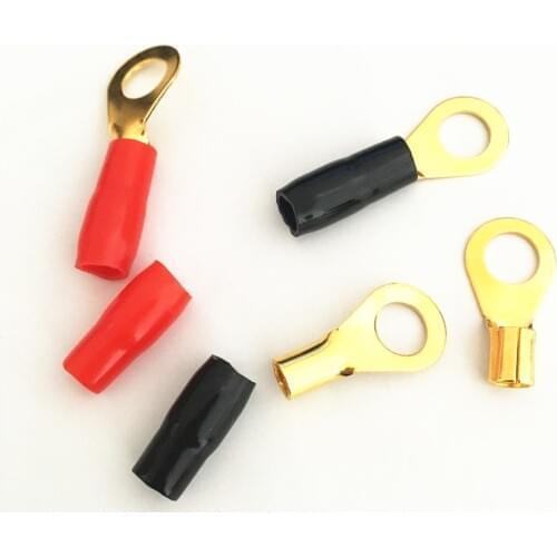 100pcs/lot 4GA Gauge Wire Cable Cord O Ring Terminals Brass Connector with Red Black Insulation Boot for Car Automotive Wiring