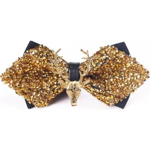 2021 Fashion New Rhinestone Deer Head Bow Tie Mens Wedding Dinner Suit Accessories Gypsophila Inlaid Rhinestone Pointed Bowties