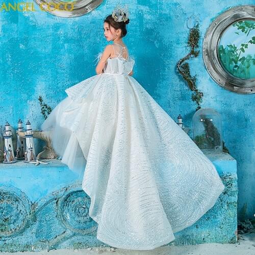 2021 Luxury Real Flower Girl Dress for Weddings Feather sequins beauty contest Ball Gown Girl Party Communion Dress Pageant Gown