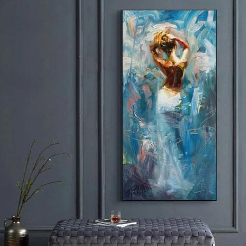 Abstract Art Blue Figure Woman Oil Painting on Canvas Wall Art Posters Prints Wall Pictures for Living Room Home Cuadros Decor