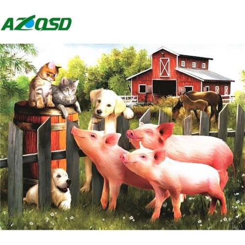 AZQSD Diamond Painting Pig Animal Handmade Full Square Cross Stitch Picture Of Rhinestones Home Decoration Gift Needlework