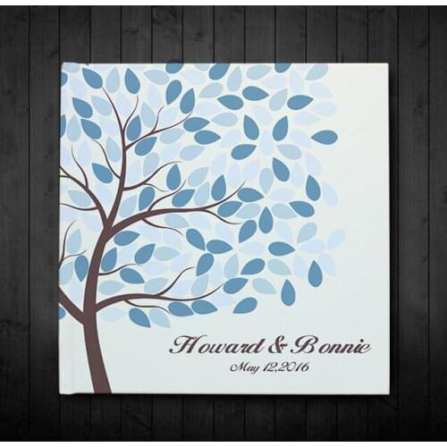 Custom white wedding guest book alternatives,tree-blue leaves with personalized name and date guestbook,wedding gift to couple