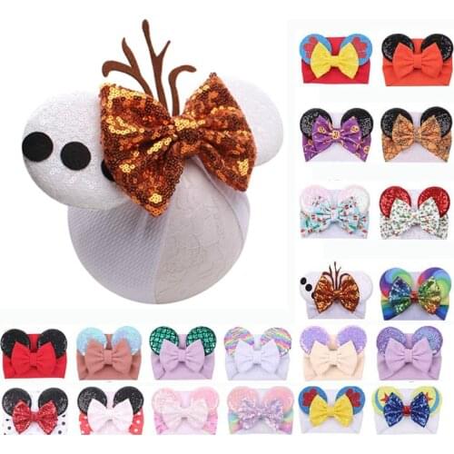Baby Hair Bow Minnie Ears Headband Floral Waffle Hair Bows Hair Bands DIY Hair Accessories For Girls Hot-Sale Kids Headwrap
