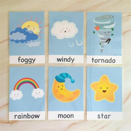 15Pcs/Set Baby Learning Word Cards Game Weather Waterproof English Flash Cards Early Education Teacher Classroom Teaching Kids