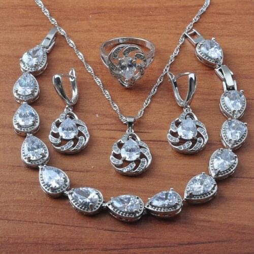 Elegant Silver Color Jewelry Sets Wedding For Women Costume Jewelry Bridal Bracelet White Zirconia Earrings Set JS0632