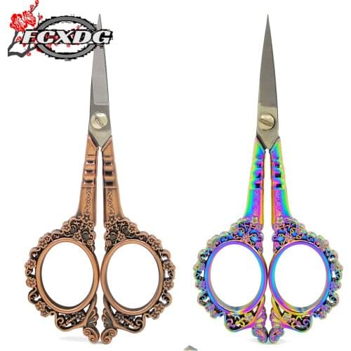 European Retro Hollow Rose Gold Scissors for Sewing Sharp Point Stainless Steel Antique Scissors Gold Small Embroidery Scissors