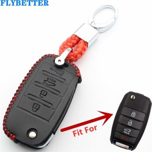 FLYBETTER Genuine Leather 4Button Flip Key Case Cover For Kia Optima/Sorento/Soul/Carens/Sportage/K3/K5 Car Styling L252