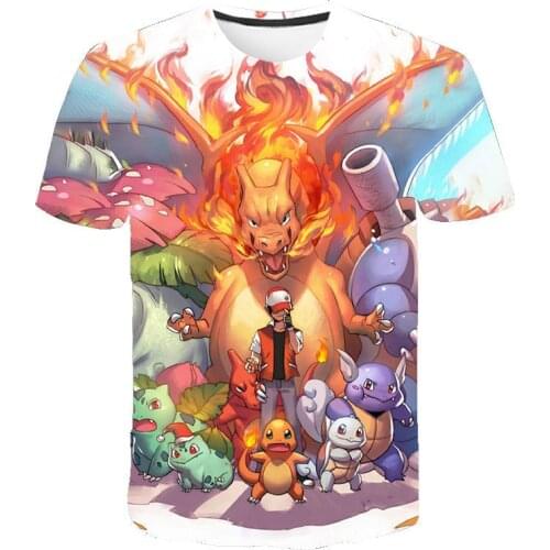 Pokemon Mens T-shirt Clothes 3D Stereo Short Sleeve Pikachu Summer Shirt Cartoons Boys Top T Shirt for Men Anime Fashion Tops