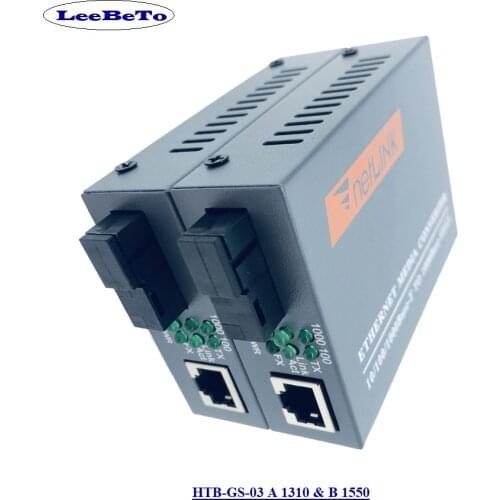 Gigabit Fiber Optical Media Converter 1 Pair HTB-GS-03 A&B 1000Mbps Single Mode Single Fiber SC Port External Power Supply