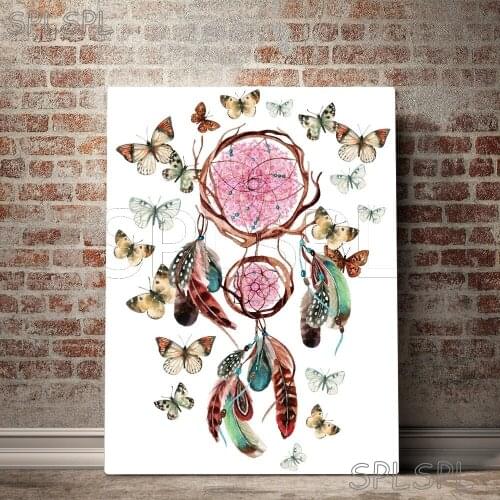 Canvas Wall Art Nordic Poster 1 Pieces Dream Catcher Feathers Butterflies Painting Home Decoration Living Room Modular Pictures