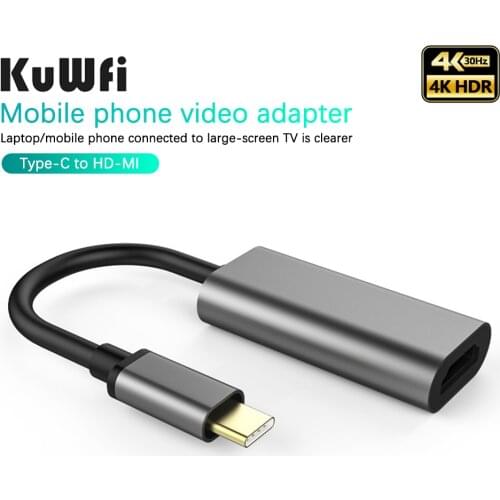KuWFi Type-C to HDMI HD TV Adapter Cable USB C 4K 30Hz Converter for PC Laptop Tablet Conversion Line Computer Accessories