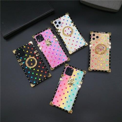 Fashion Woman Bling Glitter Love Heart Cover Square Phone Case for Motorola Moto G Stylus 2021 Moto G Power G Play One 5G Ace