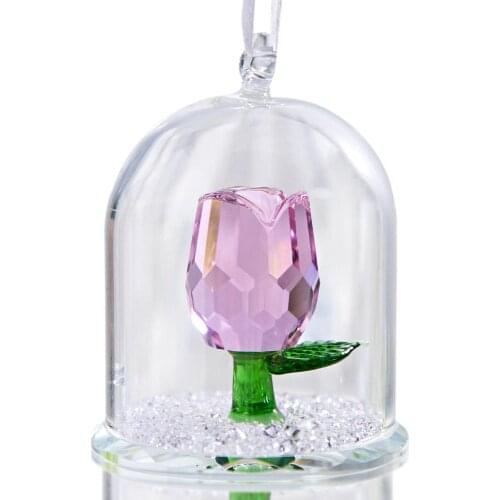 H&D Crystal Enchanted Pink Rose Flower Figurine Dreams Ornament Glass in Dome Wedding Decor Valentines Day Gifts forLady
