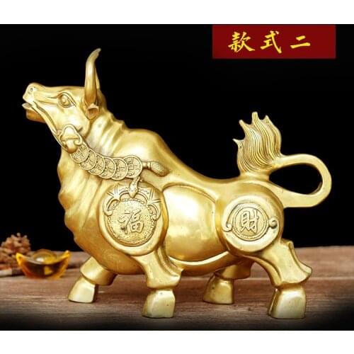 BEST Business gift - Home office efficacious Talisman Success FU Money cattle gold cattle bull FENG SHUI BRASS statue