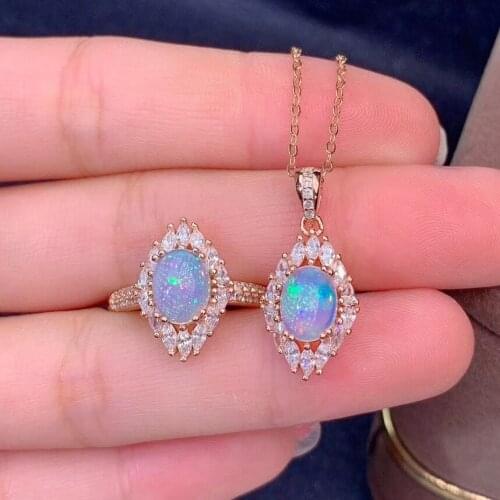 Best Gift Natural Real Opal Jewelry set Natural And Real 925 sterling silver Fine jewelry 1pc Opal ring,1pc Opal Pendant