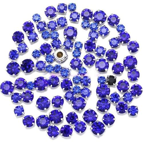 Mix SIX SIZE Mix Sapphire blue Diamond shape Glass Crystal rhinestones with claw Diy wedding dress accessories 200PCS/PIECE