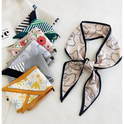 MoriBty Skinny Women Silk Scarf Neckerchief Spring-Summer Luxury Print Hair Ribbon Headscarf Foulard Femme New Bag Wrap Neck Tie