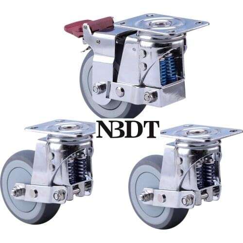 Heavy Duty 3" 4" 5" Dual Springs Caster Castor Rotating Swivel Spring-loaded Shock Absorber Flat Wheel Brake