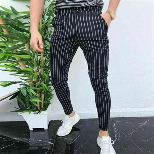 New Mens Striped Casual Slim Fitness Pants Male Trousers Business Pencil Casual Fashion Elastic Bodybuilding Streetwear