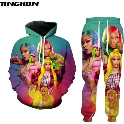 XS-7XL Men/Womens Nicki Minaj Singer Funny 3D Print Fashion Tracksuits Crewneck Hip Hop Sweatshirt and Pants 2 Pcs Set Hoodies