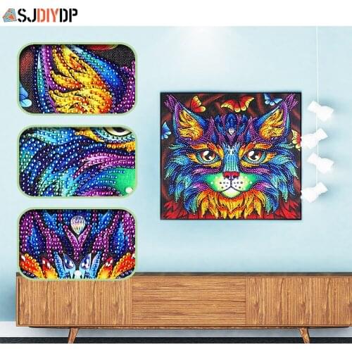 SJDIYDP Special Shaped Diamond Painting Cat/Wolf Crystal Diamond Embroidery Kit Mosaic Shape Diamond Embroidery Rhinestone Drill