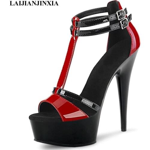 LAIJIANJINXIA New 15 cm Super High Heeled Shoes Thick Platform Open Toe Roman Hollow Sandals Nightclub Pole Dancing Shoes