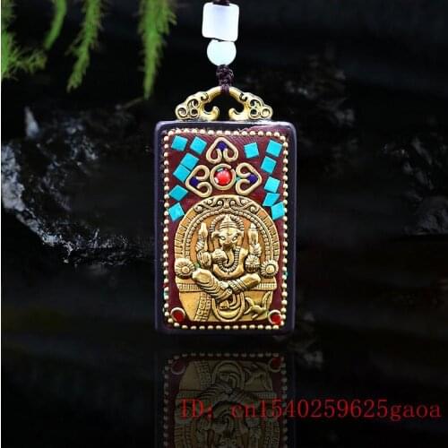 Sandalwood Elephant God Pendant Necklace Natural Gifts Charm Chinese Carved Amulet Black Jewelry Collectibles Fashion