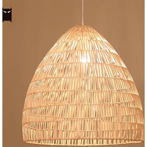 Wicker Rattan Basket Pendant Light Fixture Retro Country Vintage Japanese Style Hanging Ceiling Lamp Dining Table Room Farmhouse