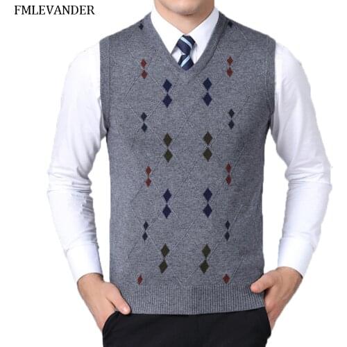 Gift For Dad Winter Autumn Spring Cashmere Wool Pullover V-Neck Business Sweaters Sleeveless Sweater Vest Men