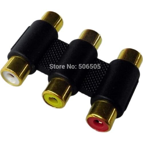 3 colour gold plating RCA Female to Female RCA Extension cable connector For VCD DVD HDTV