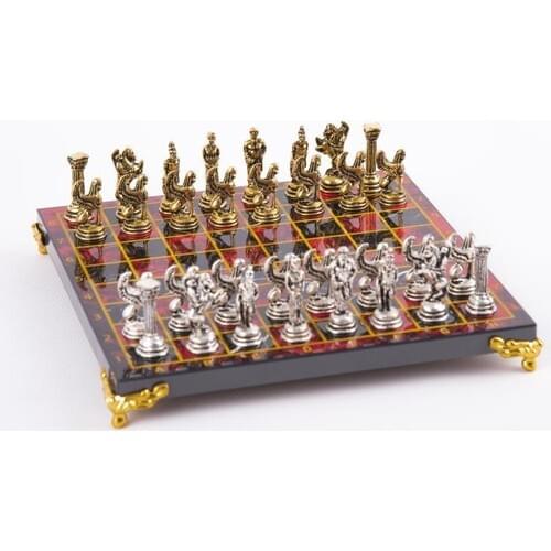 Gçm Pegasus Horses Luxury Metal Chess set Chrome Plated Red Marble Patterned Board