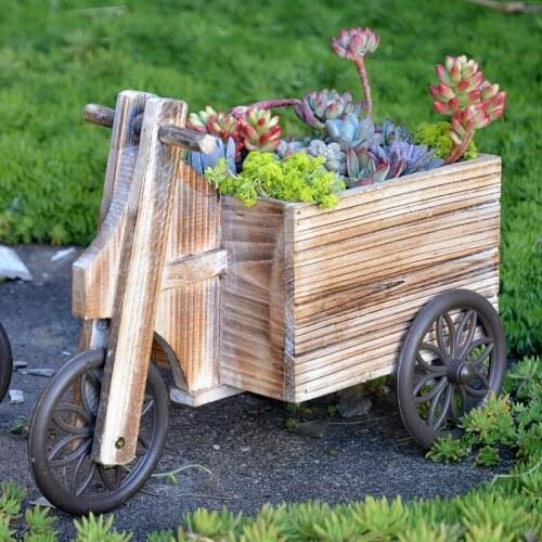 Japanese Style Garden Meat Flower Pot Wooden Cart Figurines Crafts Outdoor Yard Metal Vase Accessories Decoration