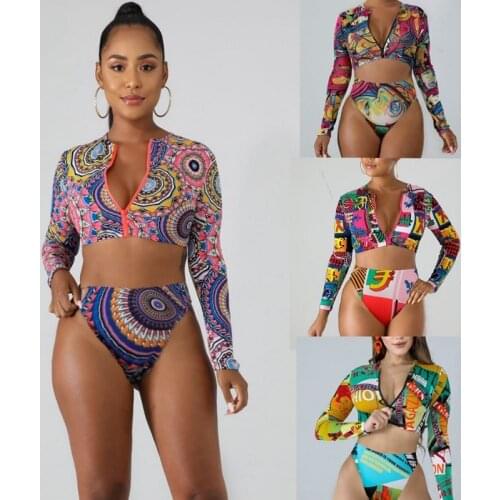 Sexy Long Sleeve Bikinis Push Up Women Swimsuit Zipper Bathing Suits Beachwear Brazilian Bikini Set Plus Size Biquini Female New