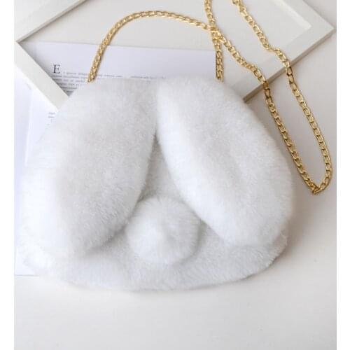Cute Faux Fur Bag Girl Lolita Animal Plush Crossbody Bag Lovely Soft Furry Chain Bag Purse Long Ears Rabbit Shoulder Bags Women