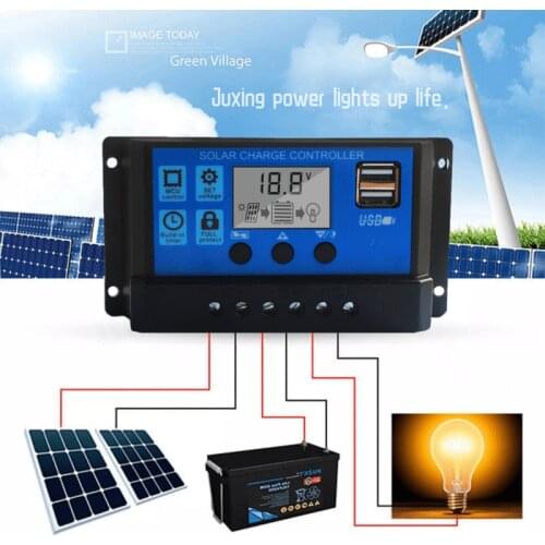 JUXING Solar Controller 30A Dual USB Use for Power Converter, Solar Panel, Battery Regulator Charge Controller 12V 24V