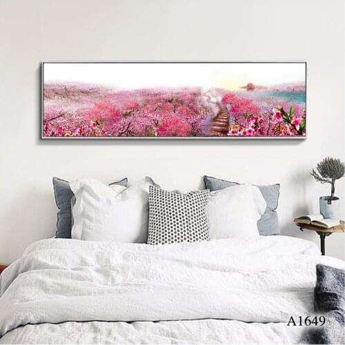 Modern Oil Painting Print on Canvas Pink Flower Tree Flower Landscape Canvas Art Printing Wall Art Picture for Home Decor