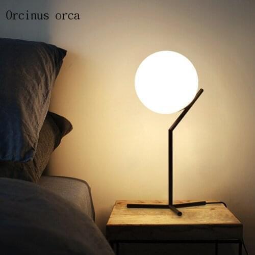 Nordic modern glass ball table lamp bedroom bedside lamp creative iron hemp ball LED desk lamp free shipping
