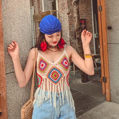 2021 Summer Sexy Women Holidy Crochet camis lady vintage tassels camis women hollow out crochet tanks tops fringe crop tops