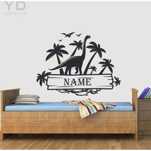 Custom Name Dinosaur Decoration Jurassic World Theme Wall Sticker Vinyl Art Home Decor for Kids Room Bedroom Nursery Decals S304