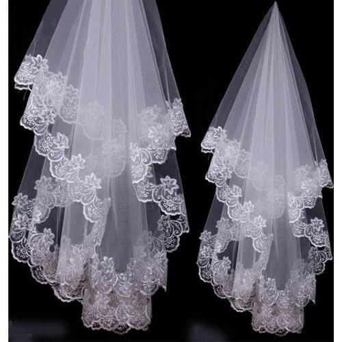 High Qulity Wedding Accessories Short White Ivory One Layer Bridal Veil Appliques Lace Edge Wedding Bride Bridal Veil