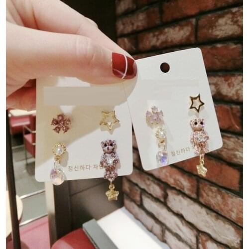 Cartoon Cute Panda Bear Earrings Set For Girls Lovely Pink Crystal Animal Stud earrings women Fashion Jewelry Gift 2 pairs/set