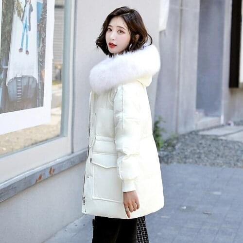 90% Lady White Duck Down Jacket 2021 Big Fur Hooded Winter Down Coat Women Puffer Jacket Female Long Windproof Parka