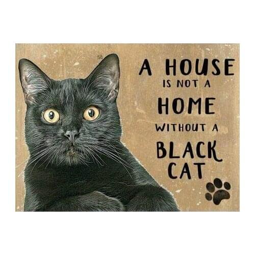 House is Not a Home Without a Black Cat Tin Sign Anime Cartoon Metal Sign Kids Room Decor Wall Art Metal Tin Posters Room Decor