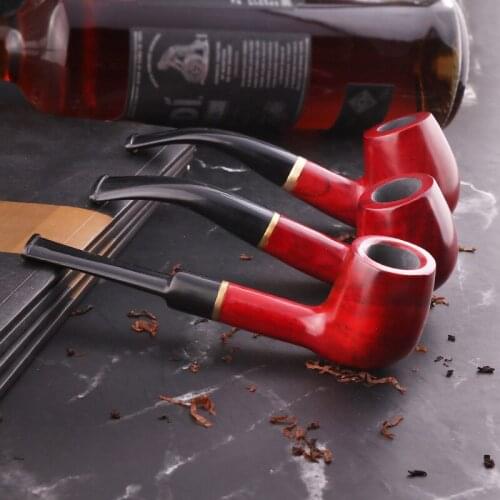 1pc Sandalwood Smoking Tobacco Pipe 9mm Filter Ebony Wood Pipe Traditional Bent Smoking Pipe Smoke Accessory