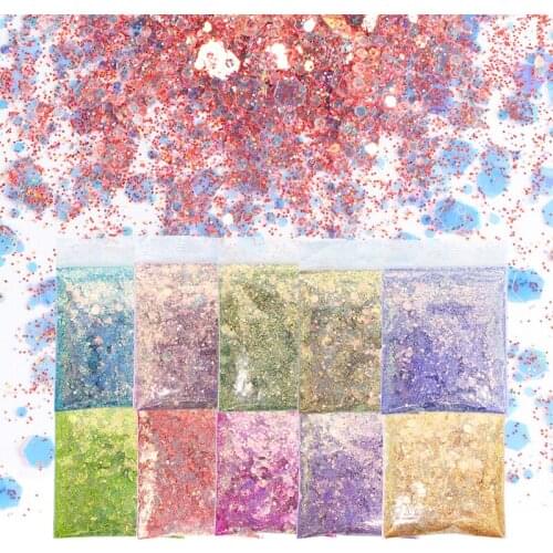10g/Bag Holographic Nail Glitter Powder Sparkle Hexagonal Size Mixed Nails Sequins Pigment Dust For Manicure Decoration Set