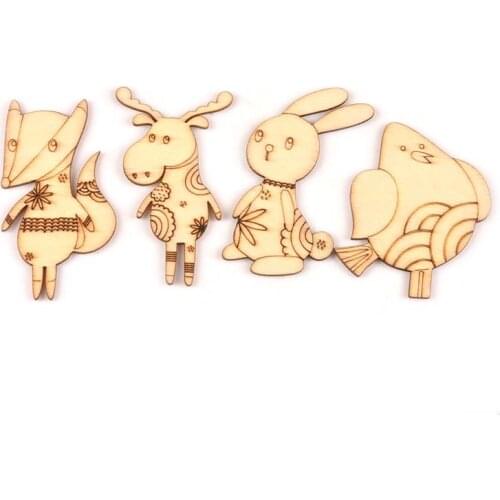 10Pcs 50-60mm Animals Shape Natural Wood Crafts For Home Decorations Ornaments DIY Scrapbook Wooden Slices Embellishment M2558