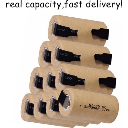 10 pcs SC battery 1.2V SUBC batteries rechargeable high drain 2200mah with tabs for dewalt for makita for bosch