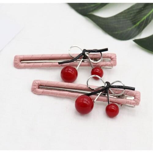 2pcs/set Cuet Sweet Hairpins Cherries Bowknot Pink Barrettes For Women Girl Child Christmas Wedding Jewelry Accessories Gift