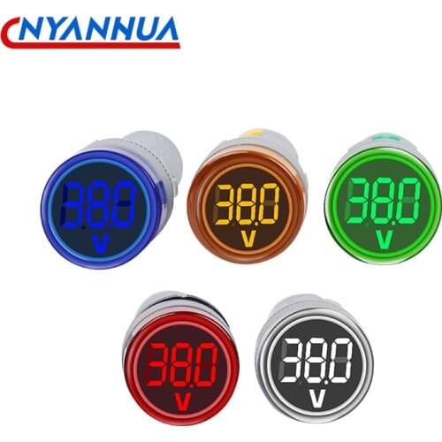 5PCS DIY Mini Digital AC voltmeter Meter LCD 22mm Round voltage display lamp AD16 AC50-500V AC110V220V380V