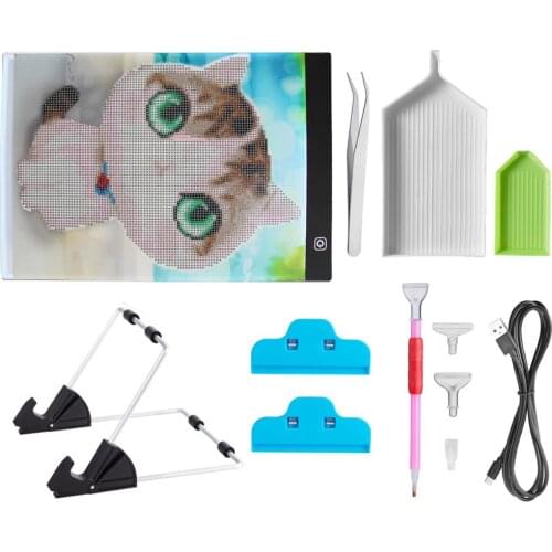 A4 LED light board mat with diamonds and 12 diamond painting tools for hobby DIY diamond inlay tools